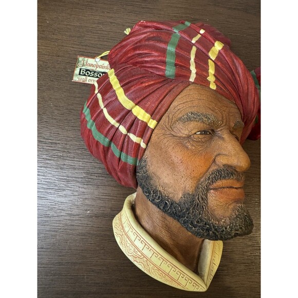 Vintage Bossons Chalkware Head - Red Turban New with Tag - Abdul Bust - Picture 2 of 6